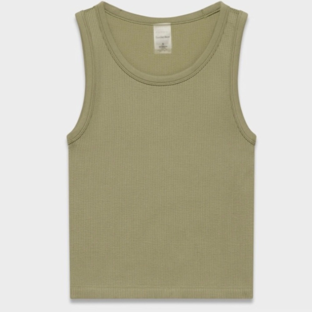 Sunday Best Aritzia Ribbed‎ Tank Top Large Beige Cropped NWT Casual Preppy